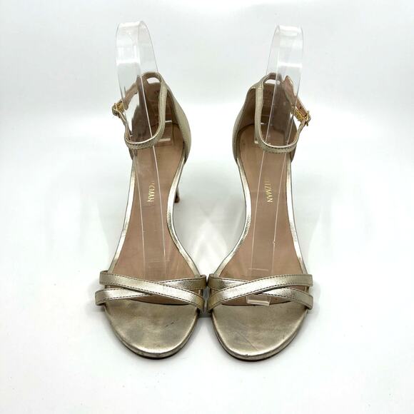 Stuart Weitzman Metallic Gold Ankle Strap Heeled Sandals Women's 5.5 - Picture 4 of 9